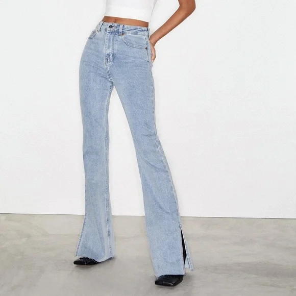Motel Rocks Jeans Motel Rocks Light Wash Split Bootcut Jeans